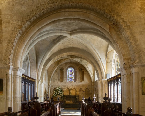 Norman chancel and sanctuary architecture with rib vaulting, church of Saint John the Baptist,