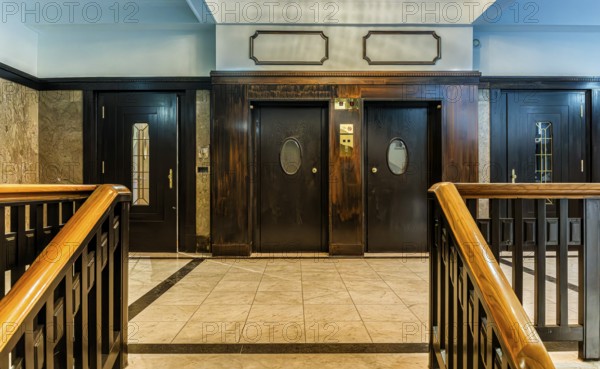 Historic interior design, staircase and corridor in the Hindenburghaus, Großer Burstah 31, Hamburg,