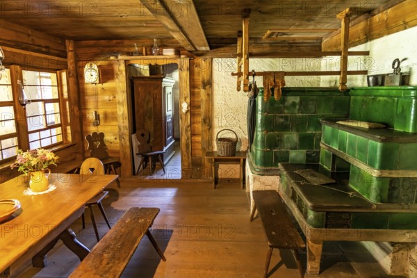 Dining room of a historic farmhouse in the Black Forest Open-Air Museum Vogtsbauernhof, Black