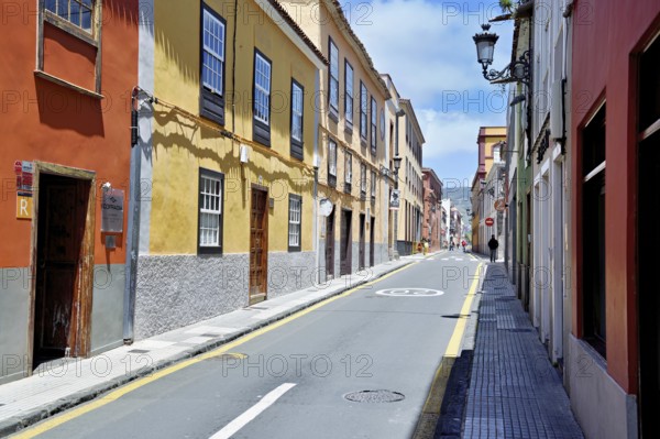 Colourfully painted facades in a quarter of the city, San Cristóbal de La Laguna, Tenerife, Canary