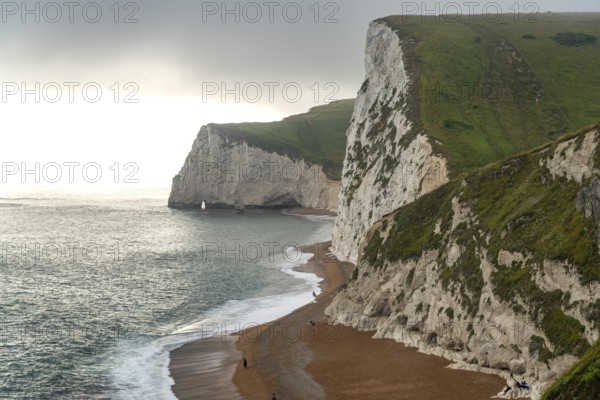 White cliffs and beach of the UNESCO World Heritage Site Jurassic Coast, England, Great Britain