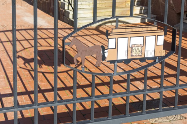 German horse-drawn railway museum, appropriately designed fence with shadow play, Döbeln, Saxony,