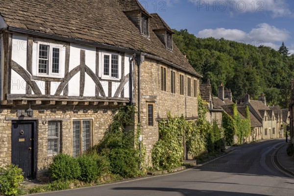 Half-timbered house in the village of Castle Combe, Cotswolds, Wiltshire, England, Great Britain