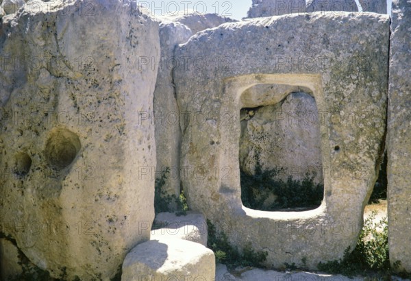 Prehistoric neolithic archaeological site, megalithic temple complex, Hagar Qim, Malta, Europe