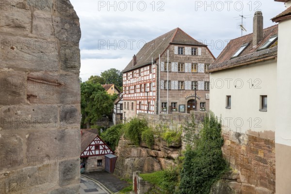 View from the castle gate to the Cadolzburg Historical Museum, Bavaria, Germany, Europe