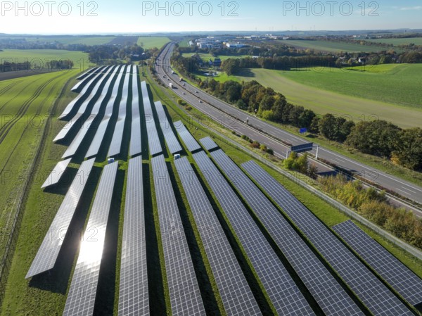 Glauchau, Saxony, Germany, Solar park on the A4 motorway near Glauchau, Europe