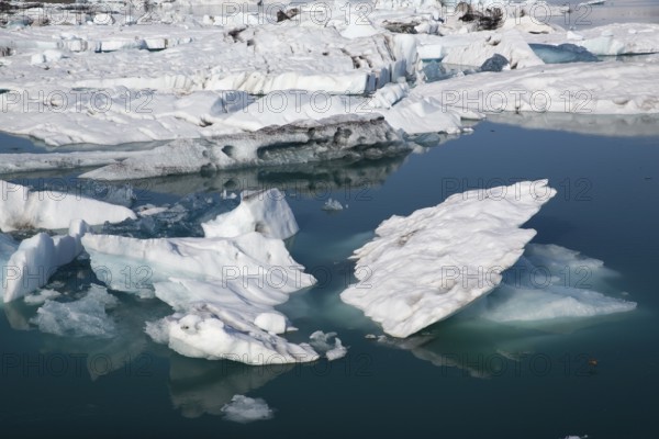 Icebergs on the Joekulsarlon glacial lake or lagoon