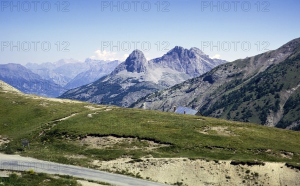 Mountain landscape at Col d'Allos 2250m Alpine pass, Alpes-de-Haute-Provence, France 1974