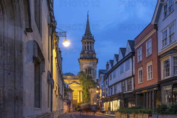 Turl Street and the former Anglican church All Saints Church at dusk, Oxford, Oxfordshire, England,