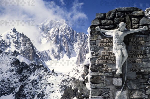Christus Premier de Cordee, crucifixion sculpture, Punta Helbronner, Mont Blanc, Italy, 1987,