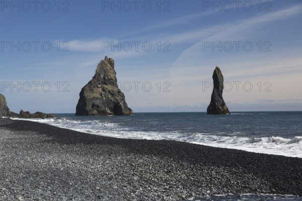 Rocks and cliffs at the black beach of Vík í Mýrdal, South Iceland