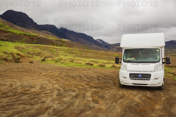 Camping car parking at Laugarvatnsvellir. Laugarvatnsvellir are dry flatlands to the east of