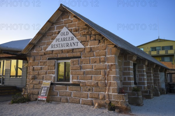Restaurant The Old Pearler, built from Coquina, shell limestone blocks, Denham, Shire of Shark Bay,