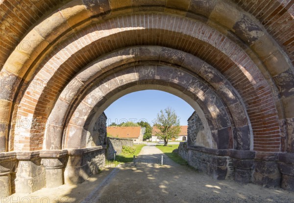 Romanesque portal as historical entrance to Altzella Monastery, Nossen, Saxony, Germany, Europe