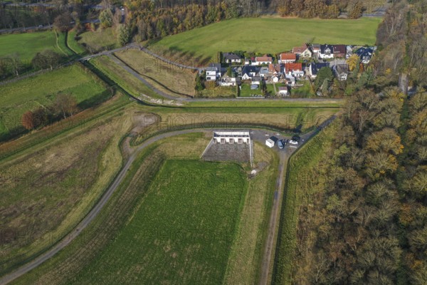 10.11.2021, Datteln, North Rhine-Westphalia, Germany - Flood protection during heavy rainfall by