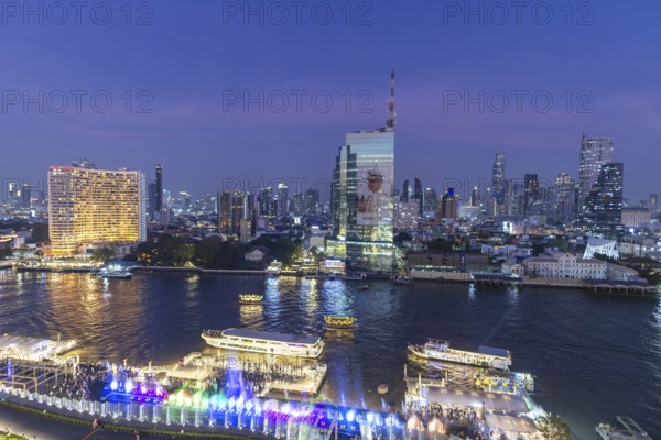 Panorama from IconSiam over the Mae Chao Praya, skyline of Bangkok, Thailand, Asia