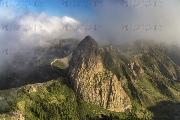 The volcanic rock Roque de Agando, symbol of the island of La Gomera, Canary Islands, Spain, Europe
