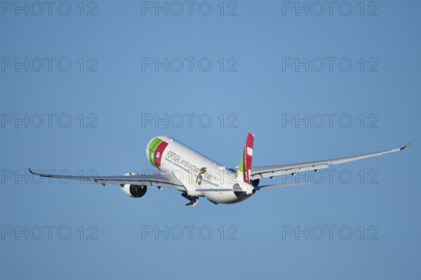 Lisbon, Portugal - September 2, 2023: TAP Air Portugal Airbus A330-941 passenger plane in sky after