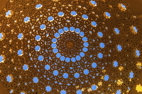 Richly decorated dome of a pavilion on the Corniche of Mutrah, Muscat, Arabian Peninsula, Sultanate