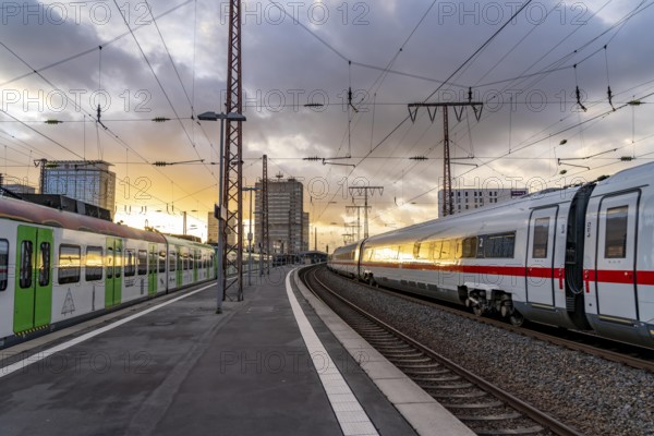 North Rhine-Westphalia, Germany, ICE train leaving Essen main station, regional train arriving, on