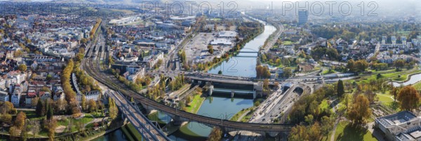 Stuttgart and the Neckar valley, with the Bad Cannstatt district and railway station on the left.