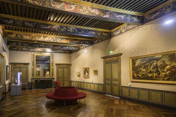 Historical paintings and painted wooden ceiling in the Palais de la Berbie, Albi, Département Tarn,