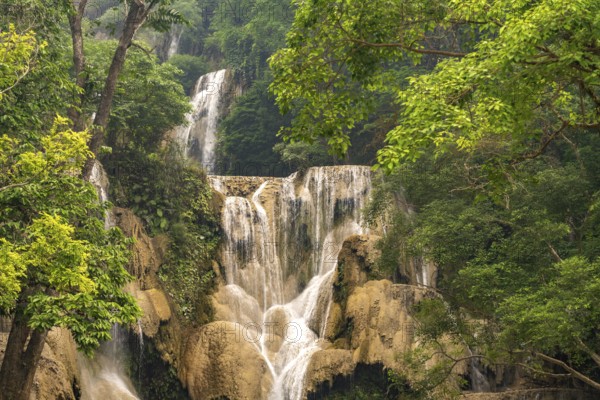 The multi-levelled Kuang Si waterfall near Luang Prabang, Laos, Asia