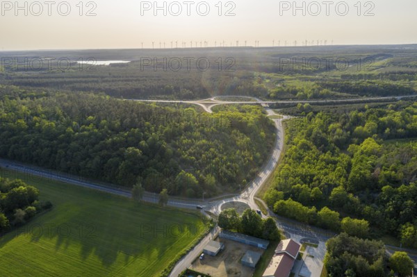 Aerial view of the Brieske junction of the B 169 federal road with roundabouts and slip roads,