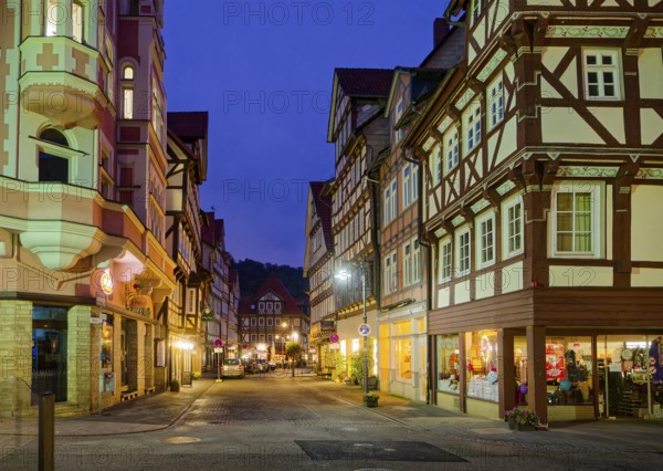 The Lange Straße in the old town centre of Hannoversch Münden with historic half-timbered houses in