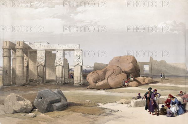 Fragment of the Great Colossi at the Memnonium, Thebes, Egypt, c. 1850, Historical, digitally