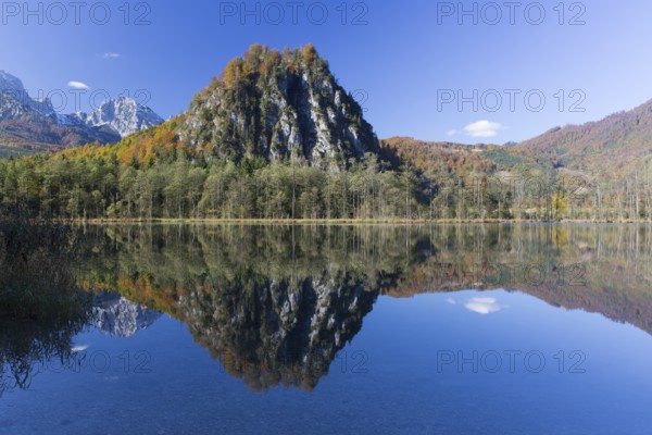 Autumn mood at lake Almsee, Grünau, Austria, Totes Gebirge, Europe