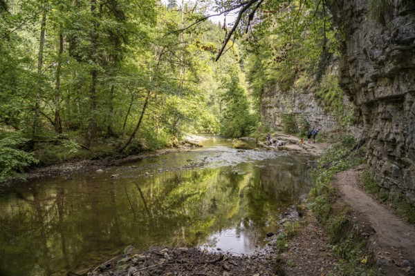 Rock face and the river Wutach in the Wutach Gorge, Black Forest, Baden-Württemberg, Germany,