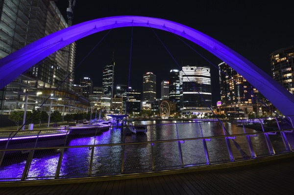Skyline at Elisabeth Quay, blue hour, blue hour, harbour, Perth, State of Western Australia,