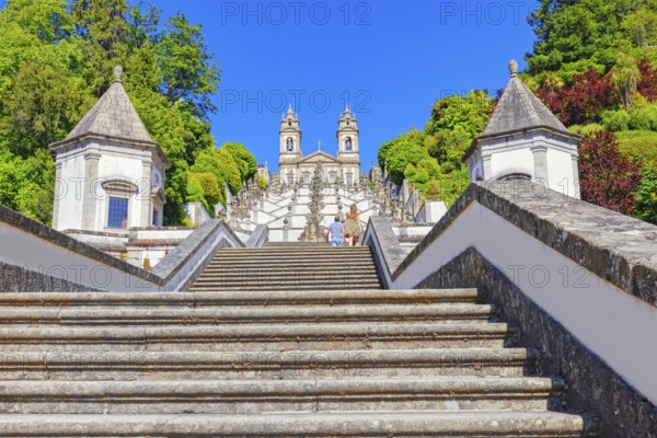 Monumental baroque stairway leading Bom Jesus do Monte church, Braga, Minho Province, Portugal,