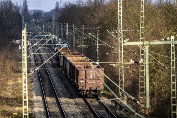 Emschertalbahn, railway line for freight transport, freight train, near Essen, North