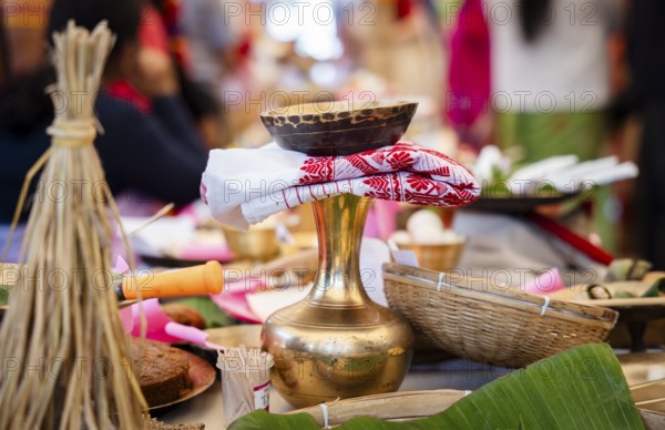 Assamese traditional food displayed at a stall to sell during Magh Bihu or Bhogali Bihu festival.
