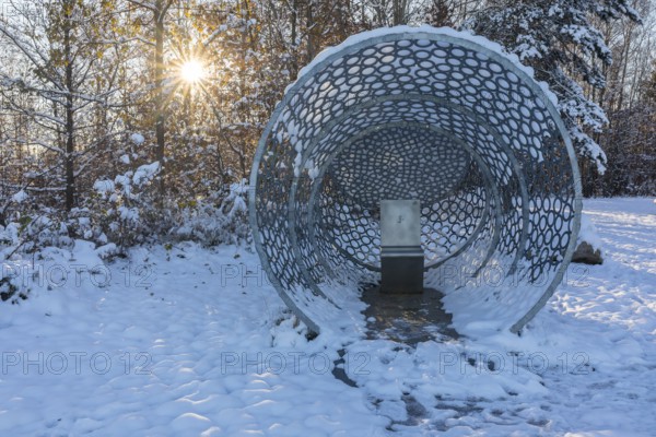 Wunderhorn art installation by Erika Harbort, metal tube with heated seat next to the Glückauf