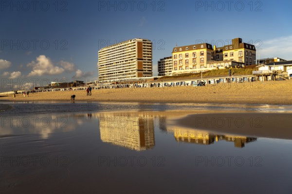 Flat tower block and Hotel Miramar on Weststrand near Westerland, island of Sylt, North Friesland