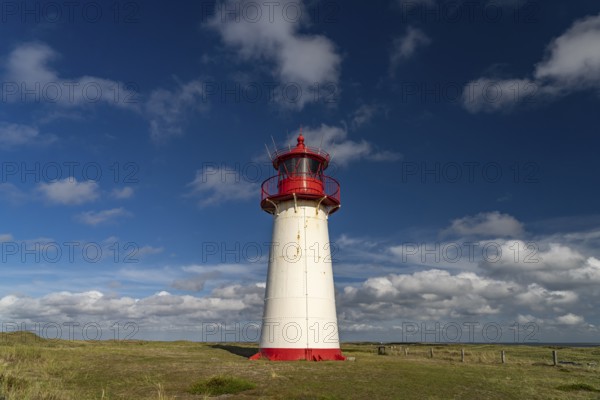The List West lighthouse on the coast of the Ellenbogen peninsula, List, island of Sylt, district
