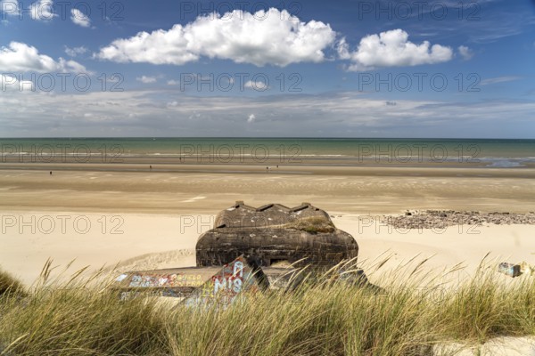World War II bunker on the beach at Leffrinckoucke on the Côte d'Opale or Opal Coast, France,