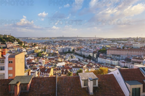 View of Lisbon famous view from Miradouro da Senhora do Monte tourist viewpoint of Alfama and