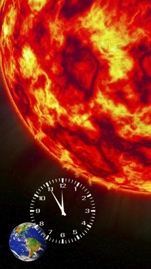 Symbolic image, sun, five to twelve, clock, climate change, global warming, drought, heat