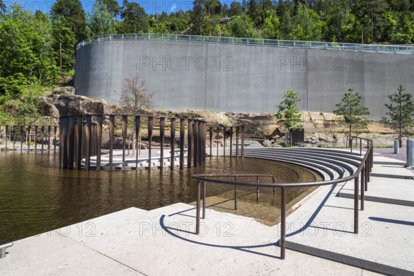 Memorial for the Utøya terror attack of 2011, metal pillars for every person killed, Utøyakaia at