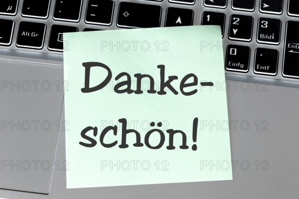 Note with the inscription THANK YOU on the keyboard of a laptop
