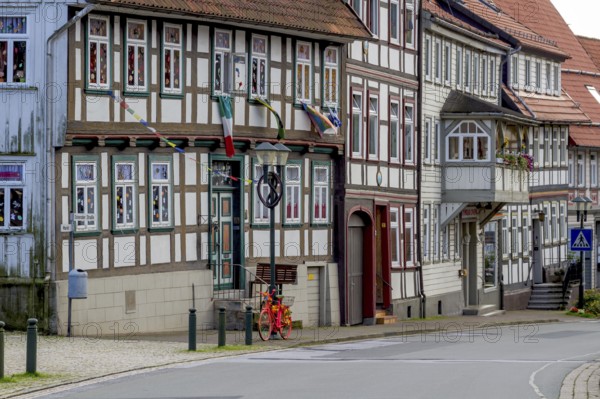 Old half-timbered houses in Bad Grund, the oldest of the seven Upper Harz mountain towns, Harz,