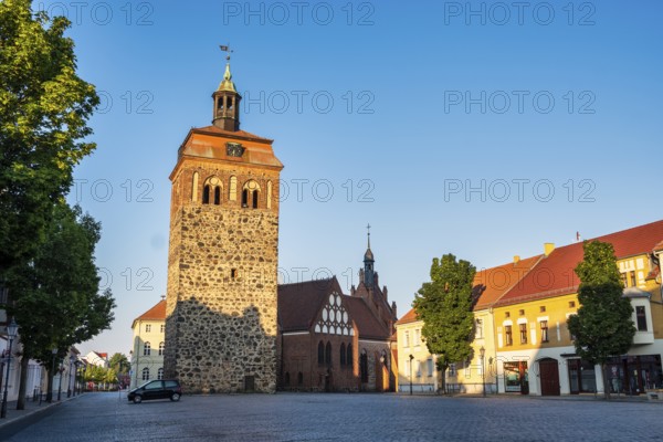 Market tower in front of St. Johanniskirche, Luckenwalde, Brandenburg, Germany, Europe