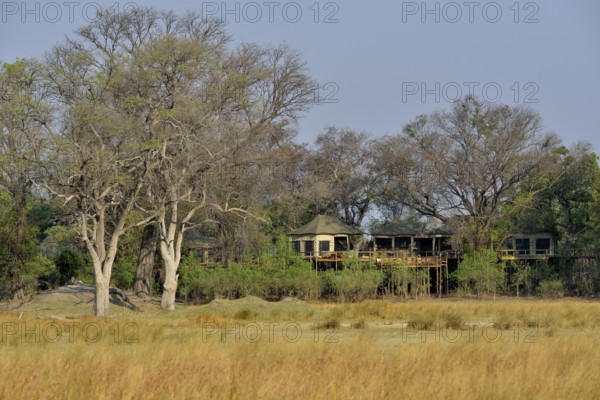 Chalets on stilts, Nambwa Lodge on the Kwando River, Bwabwata National Park, Zambezi Region,