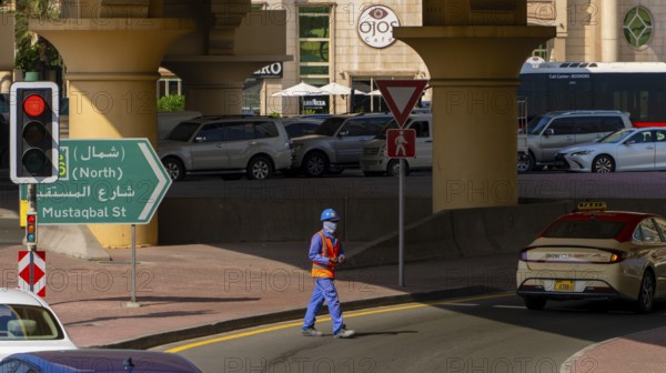 Road traffic in Dubai, United Arab Emirates, Middle East, Asia