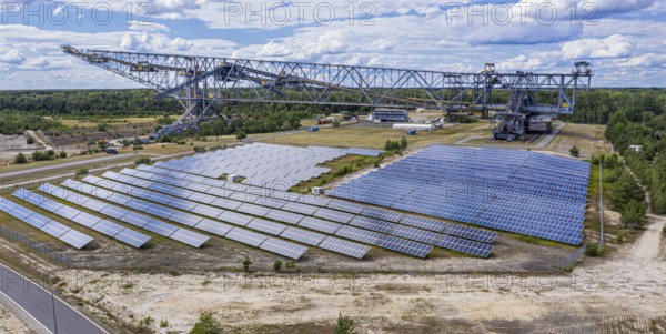 Solar plant at conveyer brigde F60 in Lichterfeld, now a museum left after coal mining. Two