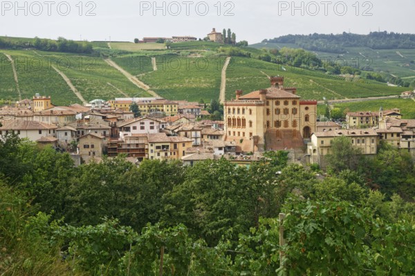 The town of Barolo with its castle, Castello di Barolo, seat of the Enoteca Barolo, province of